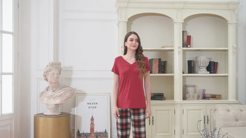 Load video: cotton check plaids women pyjama sleep set