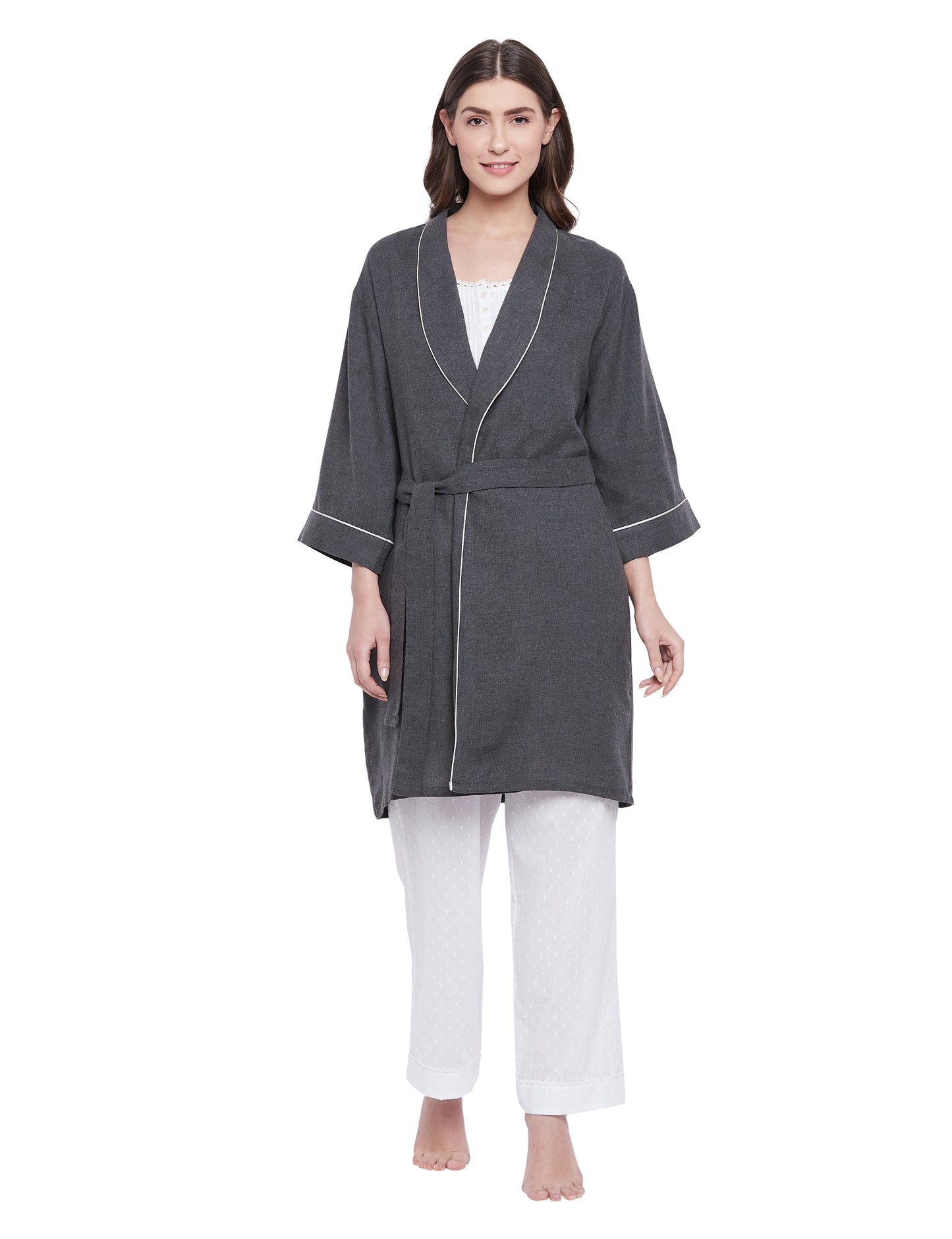Cotton Melange Robe Top Pyjama Set of 3