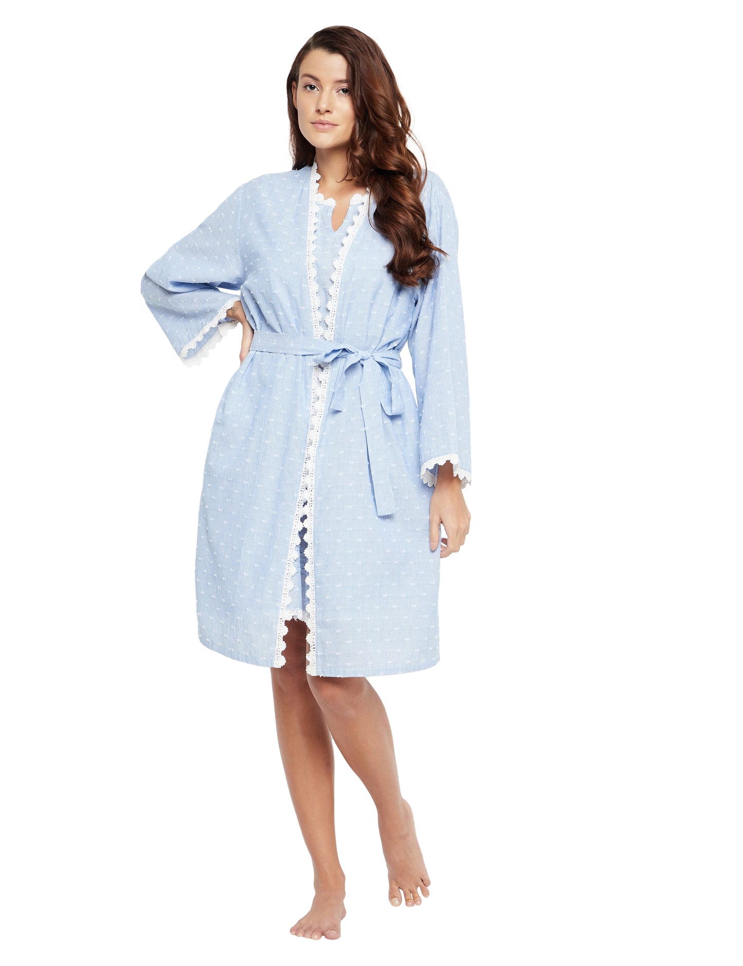 Cotton Lace Trim Robe and Dress Set of 2