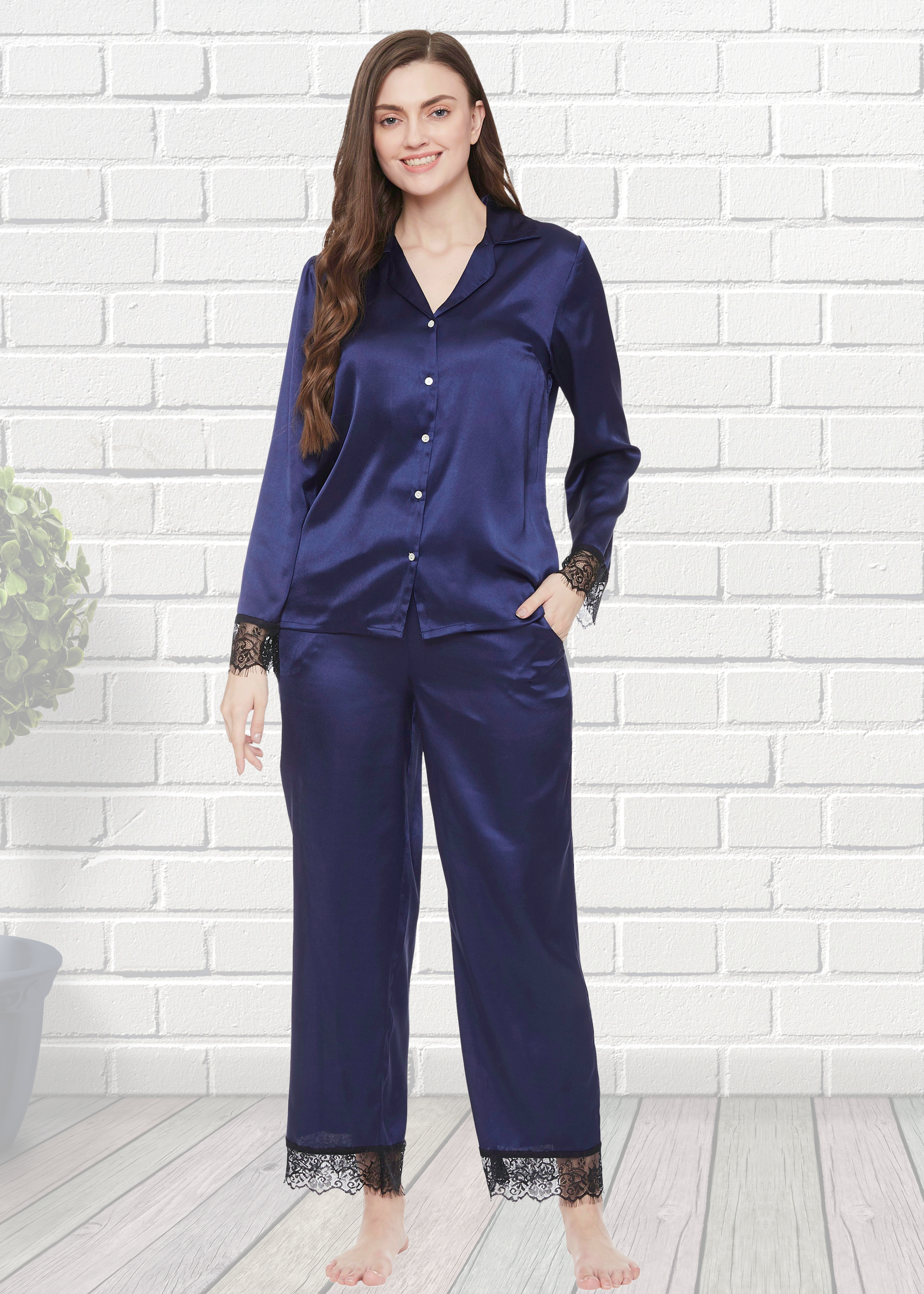 Lucy Satin Eyelash Lace Pajama Set Pajama set 24.99 Indigo Paisley