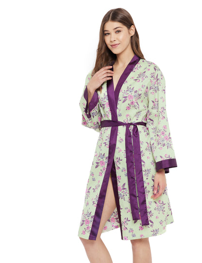 Alice Cotton Satin Kimono Robe Satin Robe 55.00 Indigo Paisley