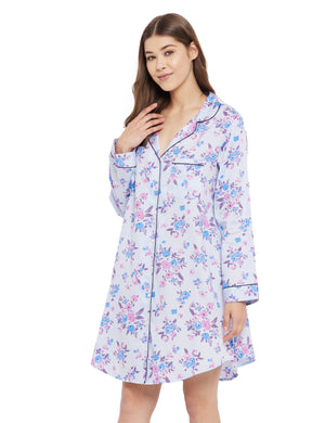 Gina Cotton Satin Full Sleeve Night Shirt Nightgowns 29.00 Indigo Paisley