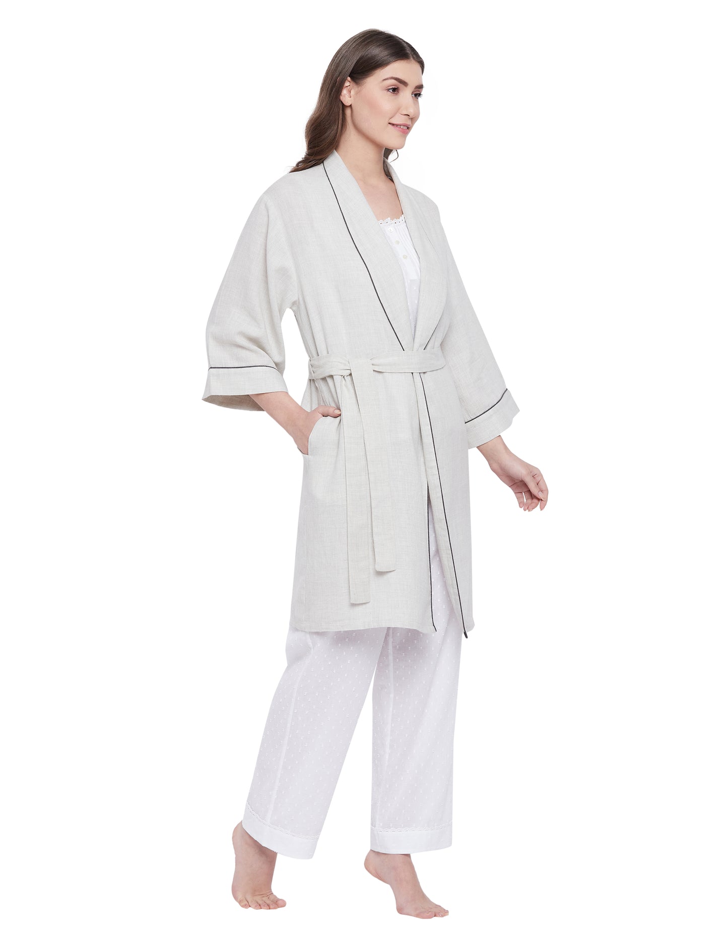 Cotton Melange Robe Top Pyjama Set of 3