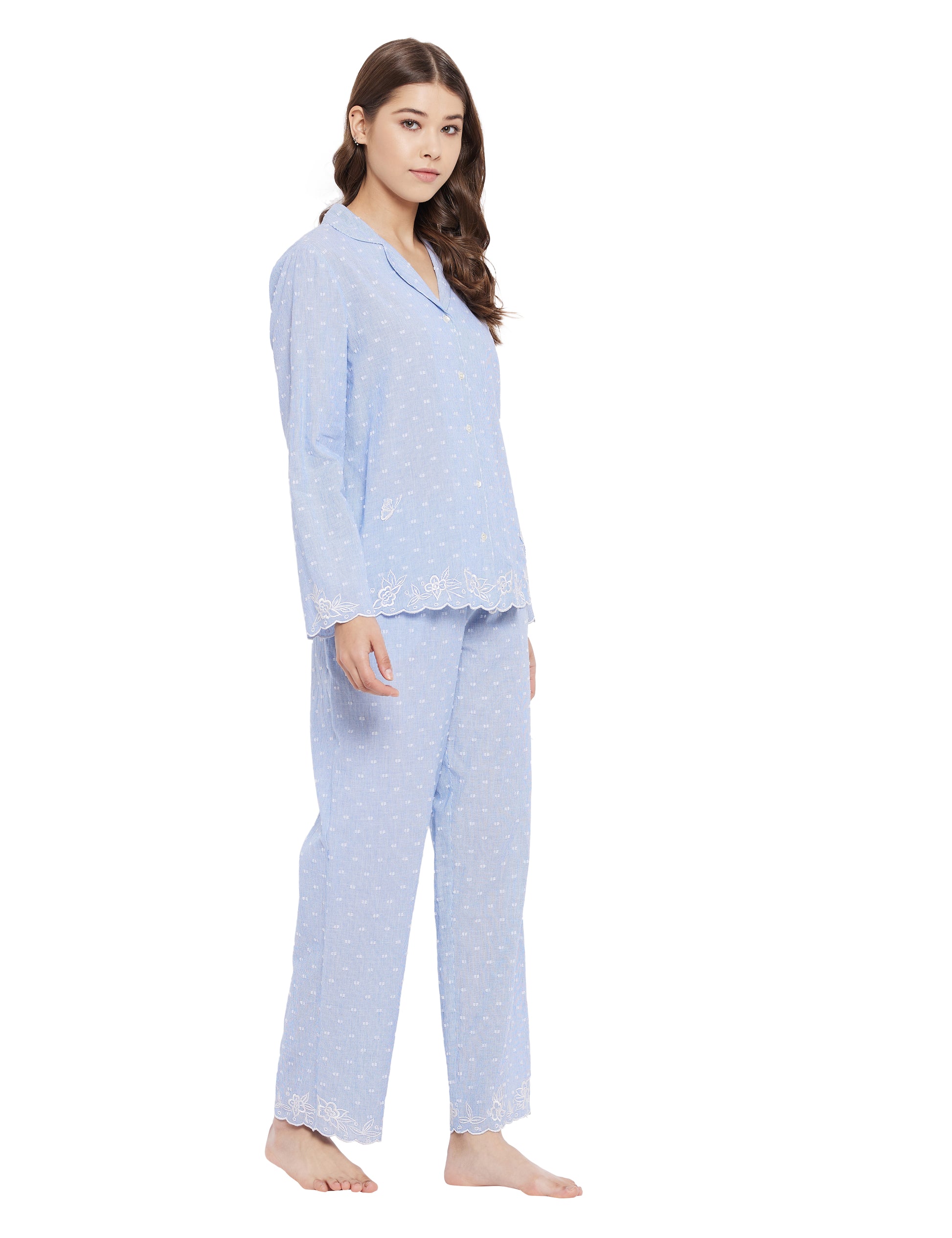 Annie Cotton Embroidery Pyjamas Set Pajamas 45.00 Indigo Paisley