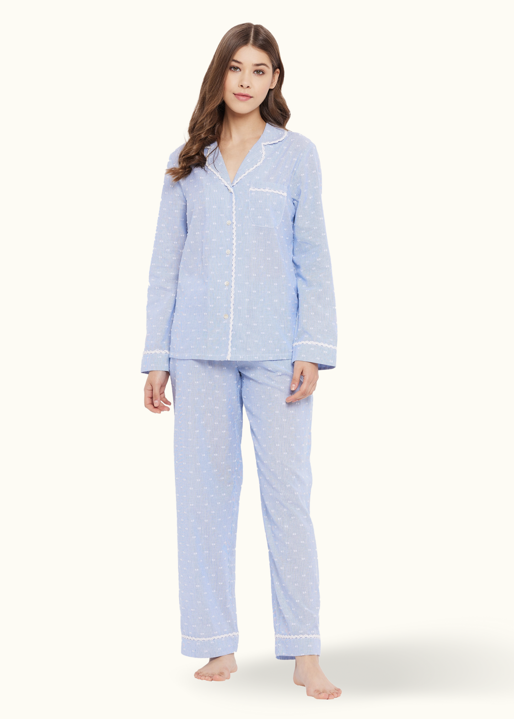 Amy Cotton Lace Sleep Pyjamas Set Pajamas 29.00 Indigo Paisley