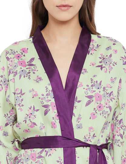 Cotton Satin Printed Robe Top Pyjama Set of 3