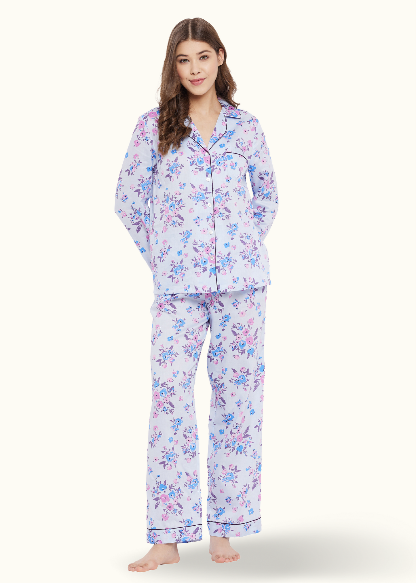 Lyla Cotton Satin Woven Printed Pajama Set Pajamas 49.00 Indigo Paisley