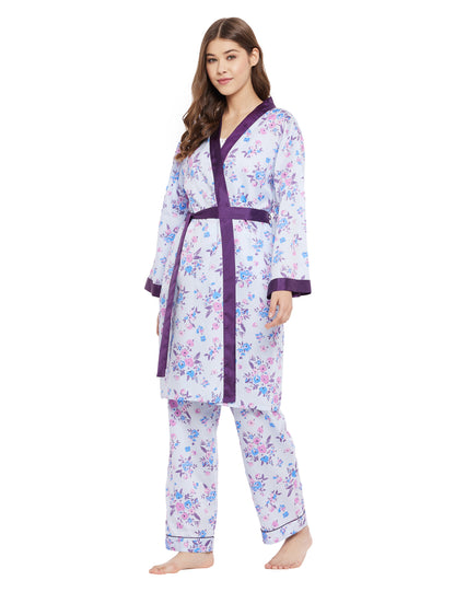 Conjunto de 3 pijamas con estampado de bata de satén de algodón