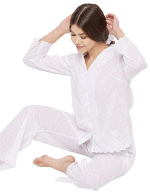 Annie Cotton Embroidery Pyjamas Set Pajamas 45.00 Indigo Paisley