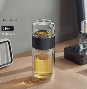 Tea Separation Portable Double Wall Glass Bottle