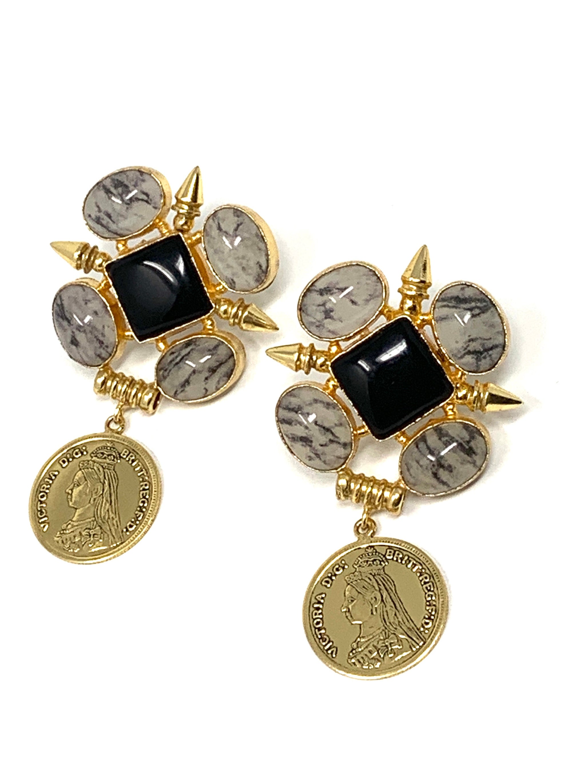 Chadorny and Onyx Stone Studded Dangling Earring on Gold Plated Brass Bezel  6.99 Indigo Paisley
