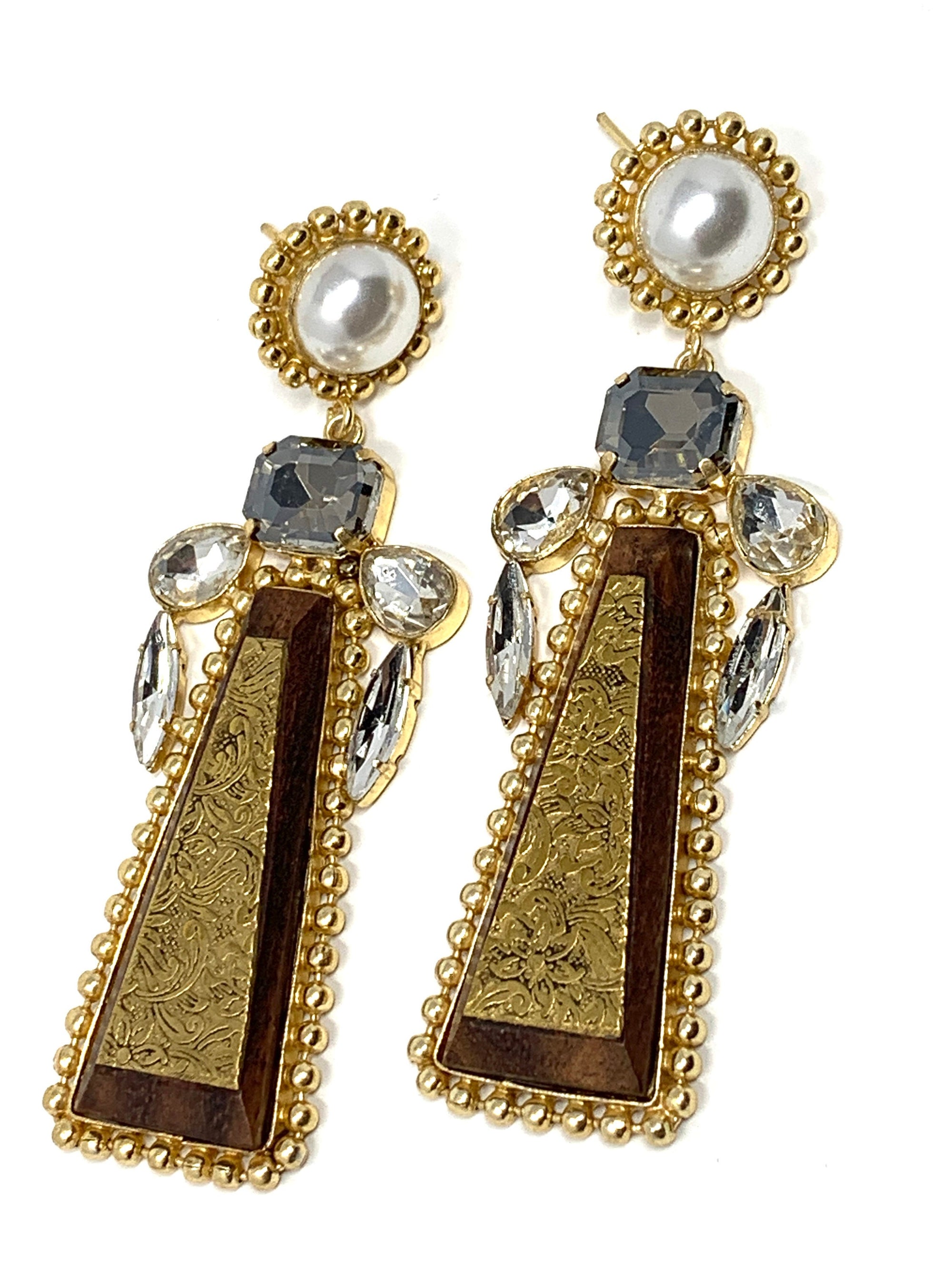 Crystal Studded Dangling Earring on Gold Plated Brass Frame  14.99 Indigo Paisley