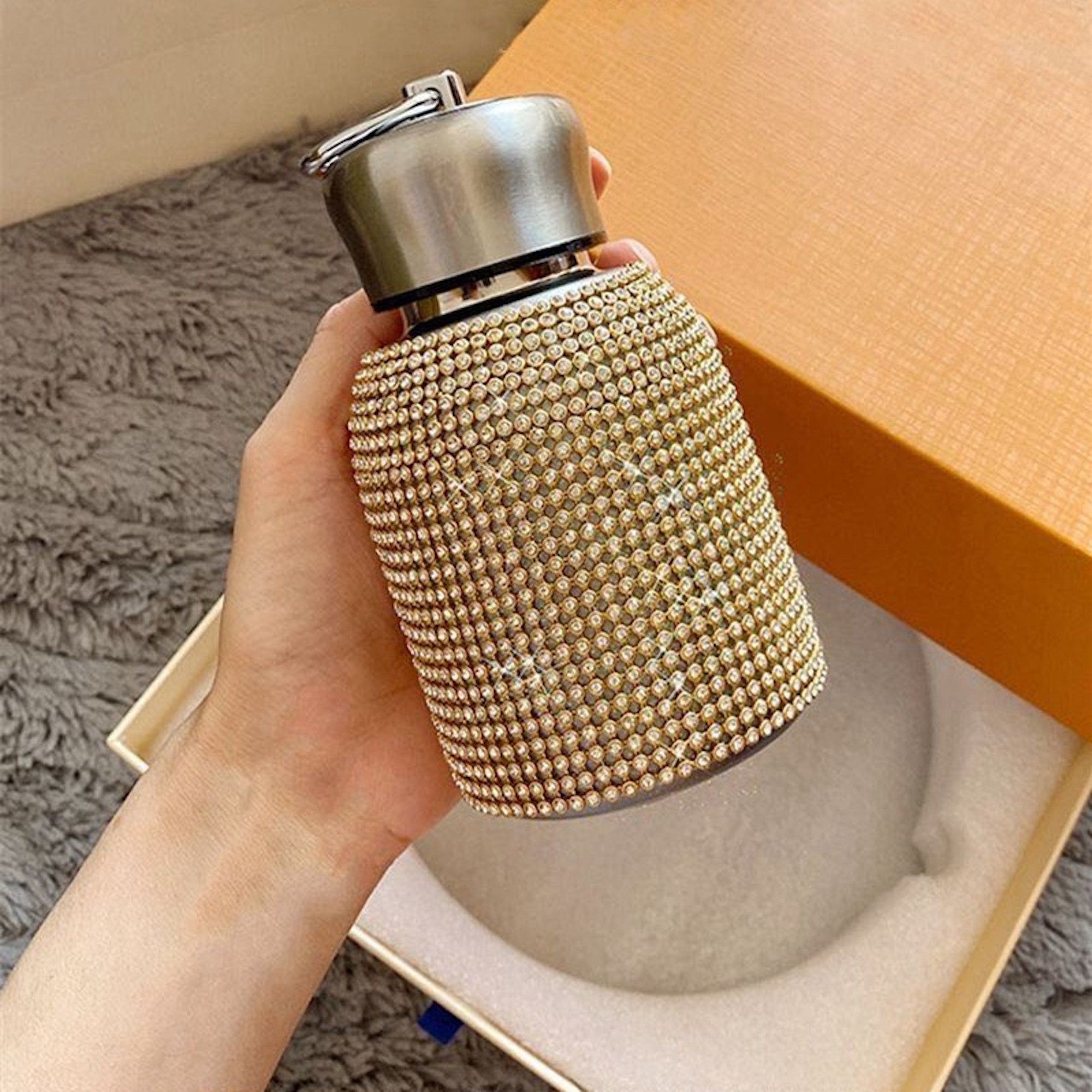 Thermos Unique Gift Rhinestone Studded 250ml High Fashion Water Bottle With Long Cross Body Carrying Chain Stainless Steel Hot and Cold Lid  34.99 Indigo Paisley