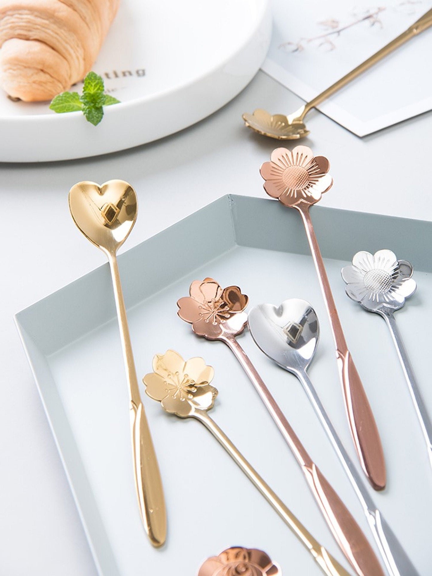 Set of 4 Luxury Stainless Steel Titanium Plated Gold or Rose Gold Coated Kitchen Cutlery Flatware Spoon for Coffee Desserts Appetizers  22.99 Indigo Paisley
