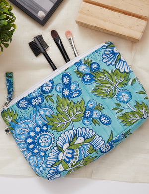Small Wash or Cosmetic Bag Cotton Hand Printed Travel Pouches 18.00 Indigo Paisley