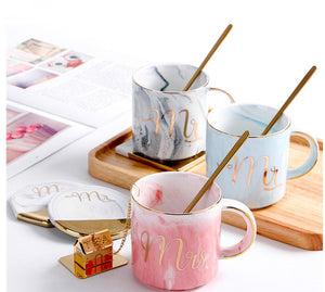 Gift Box Set of 4 Porcelain Marble Effect Foil Print Tea Coffee Mug Stainless Steel Gold Plated Spoon Tea Infuser Stand Gift His Her Couple  14.99 Indigo Paisley