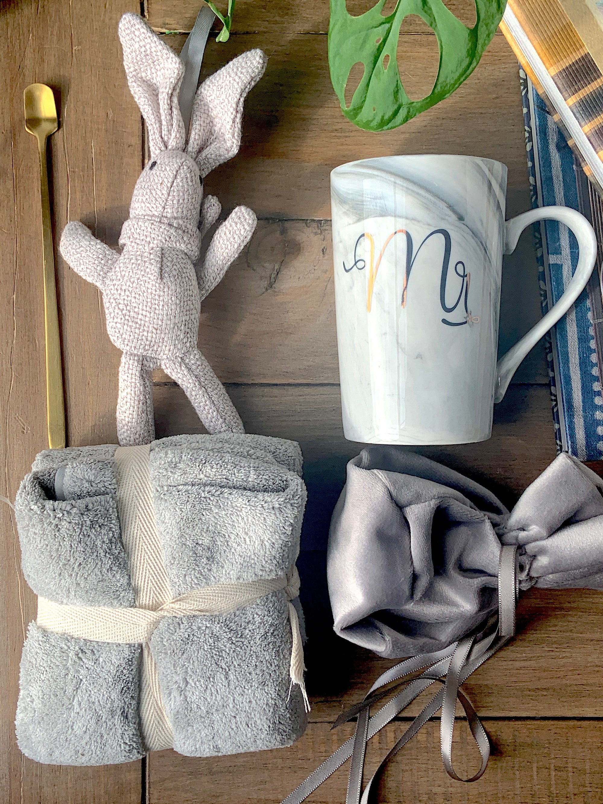 Gift Box Set of 5 Porcelain Tall Tea Coffee Cup Plush Hand Towel, Velvet Sugar Pouch, Long Gold Spoon, Wishing Rabbit in a Gift Bag Him Her  54.99 Indigo Paisley