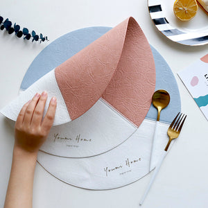 Luxury Placemat Set Nordic PU Leather Design Round Color Blocked Waterproof Anti Skid Easy Clean Dining Table Linens Gold Emboss Letters  11.99 Indigo Paisley