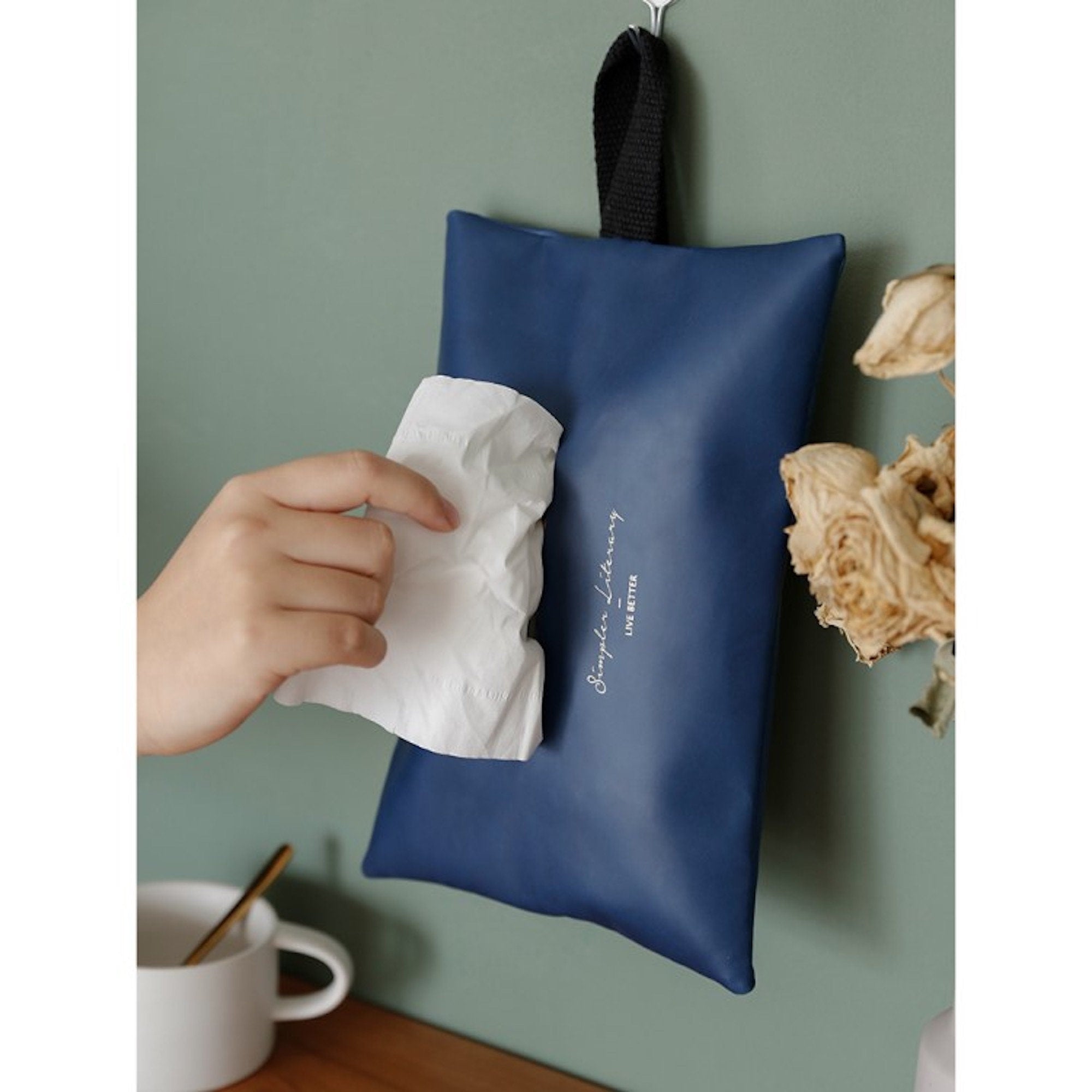 Large Tissue Box Holder Nordic Style PU Leather with Adjustment Belt for Car Seat Attachment and Wall Hanging Use At Home or in The Car  14.99 Indigo Paisley