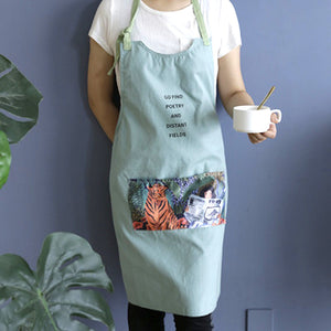 Kitchen Apron 100% Cotton Canvas Water Repellent Modern Design With Large Satin Art Printed Pocket and Contrast Ties Kitchen 19.99 Indigo Paisley